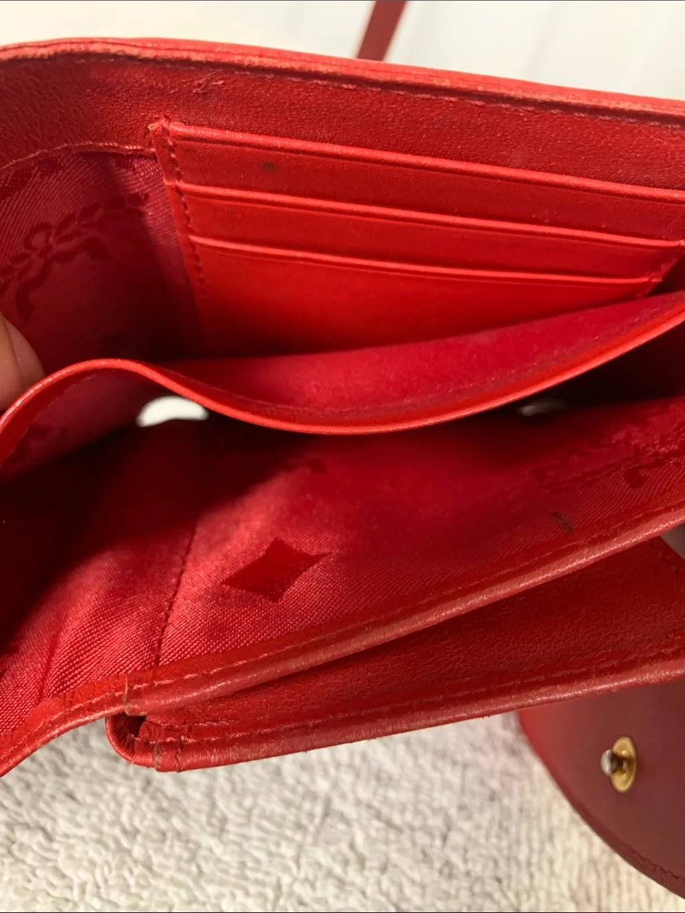 GUC MCM Nuovo Red Leather Satchel with Matching Wallet